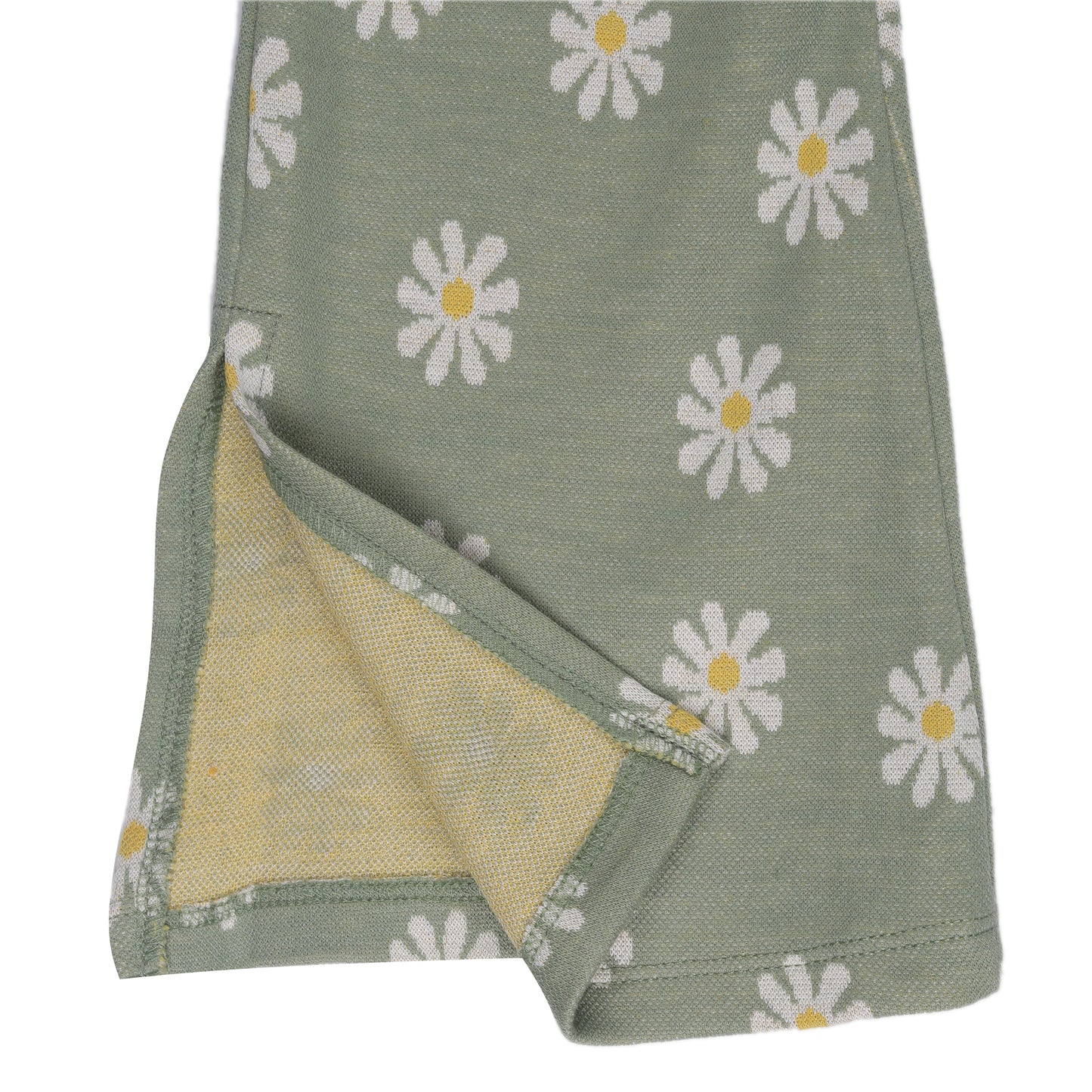 White Flower Print Green Bell Bottom Cut Legging Girl Pant