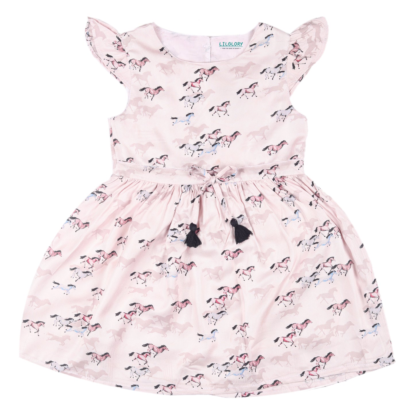 Horses In Valley Print Princess Dress with Fly Sleeve Vintage And Party Wear