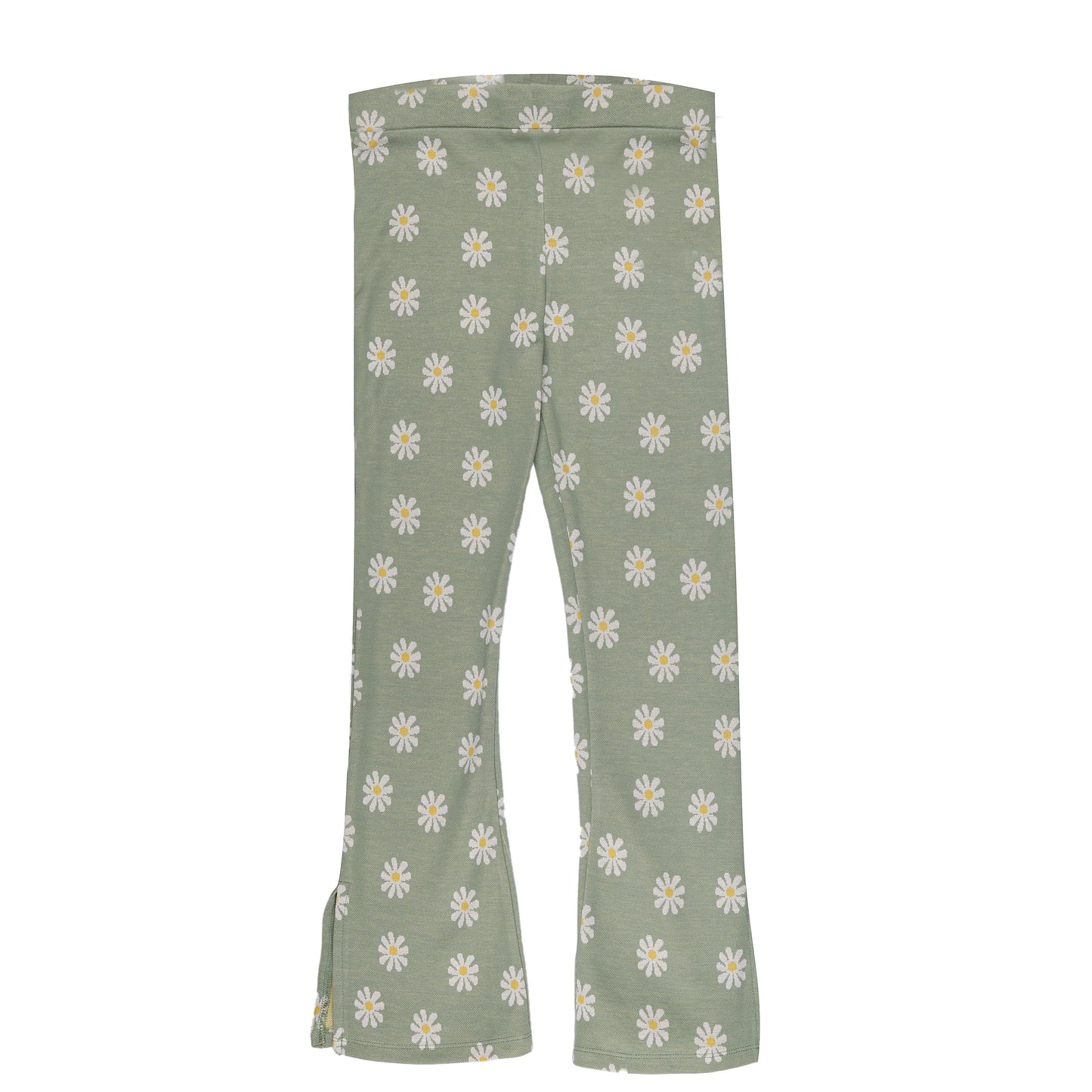 White Flower Print Green Bell Bottom Cut Legging Girl Pant