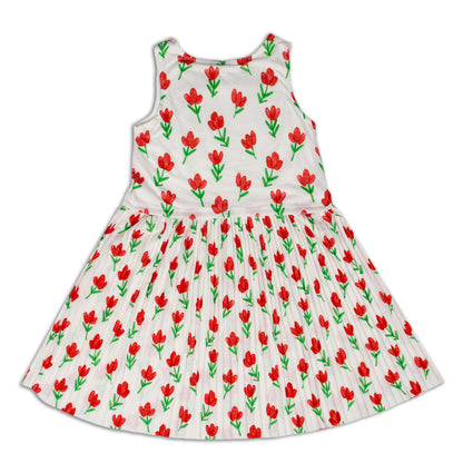 Cute Girl Flower Print Pleated Outing Knit Dress
