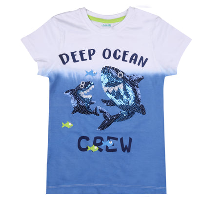 Deep Ocean Crew Sequin Boys Casual And Outing T Shirt