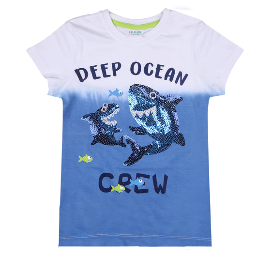 Deep Ocean Crew Sequin Boys Casual And Outing T Shirt