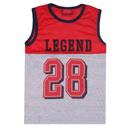 Little Kids Half Mesh Basketball Vest Top Red