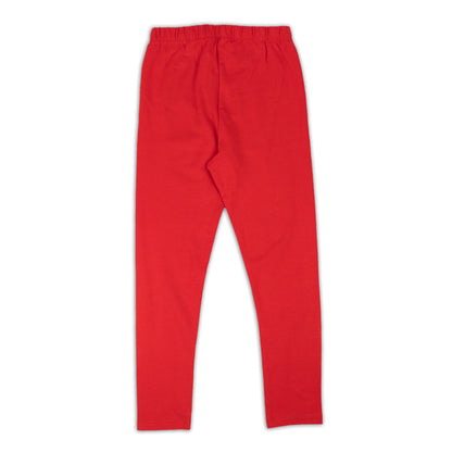Girls Red Leggings with Cute Cartoon Character Prints