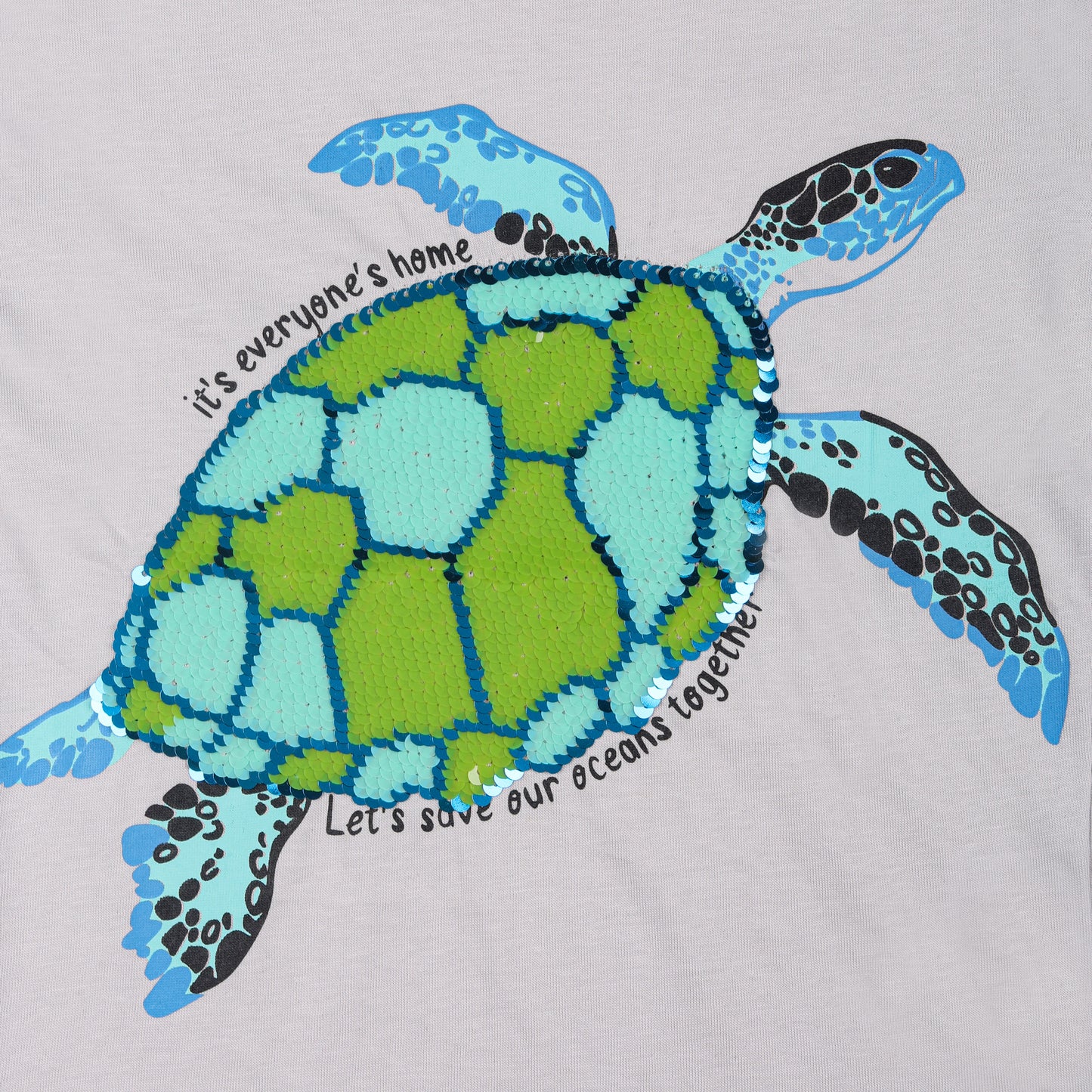 Love Ocean Together Turtle Unisex Sequin Short Sleeve Outing T Shirt