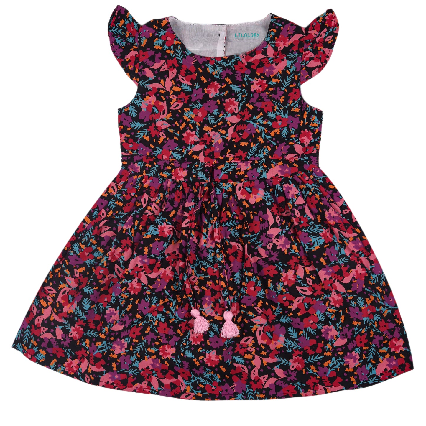 Pink Floral Print Princess Dress with Fly Sleeve Vintage And Party Wear