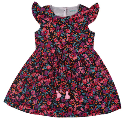 Pink Floral Print Princess Dress with Fly Sleeve Vintage And Party Wear