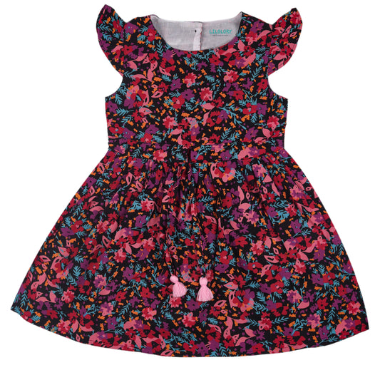 Pink Floral Print Princess Dress with Fly Sleeve Vintage And Party Wear