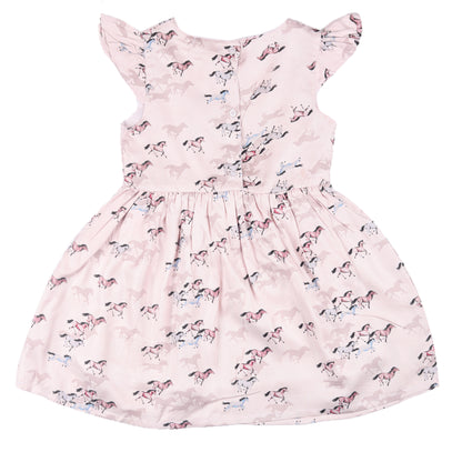 Horses In Valley Print Princess Dress with Fly Sleeve Vintage And Party Wear