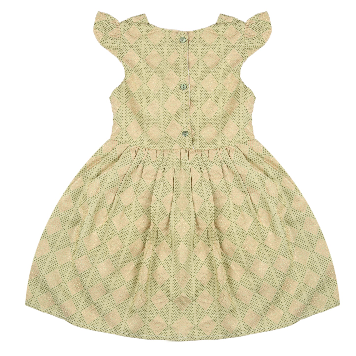Mint Green Abstract Print Princess Dress with Fly Sleeve Vintage And Party Wear