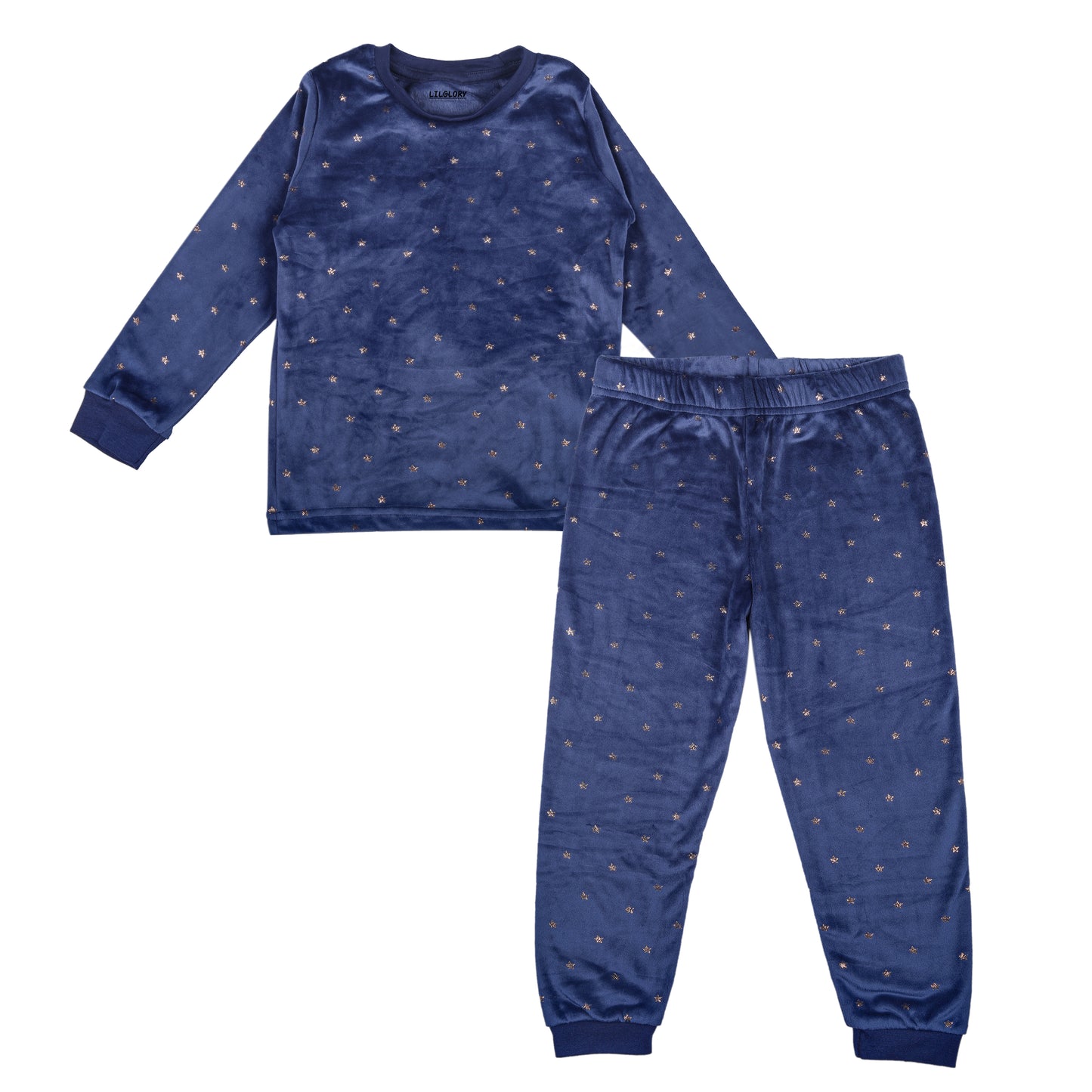 Star Girls Print Velour Flexifit Night Suit Travelling Loungewear