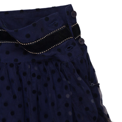 Girls Navy Blue Tulle Net Fleece Layered Skirt