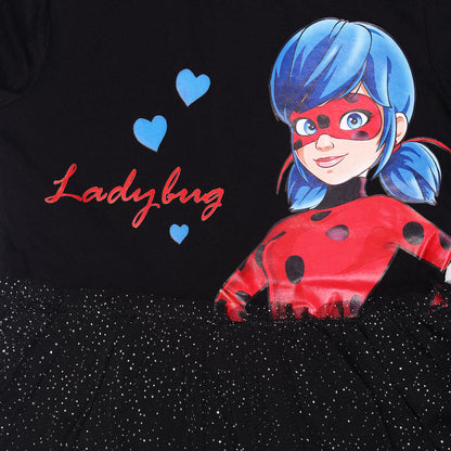 Miraculous Lady Bug Glitter Netted Girls Party And Outing Dress