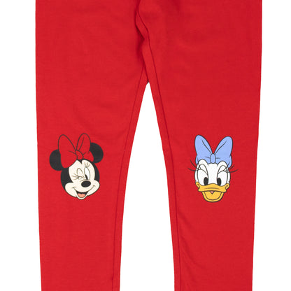 Girls Red Leggings with Cute Cartoon Character Prints