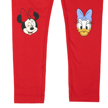 Girls Red Leggings with Cute Cartoon Character Prints