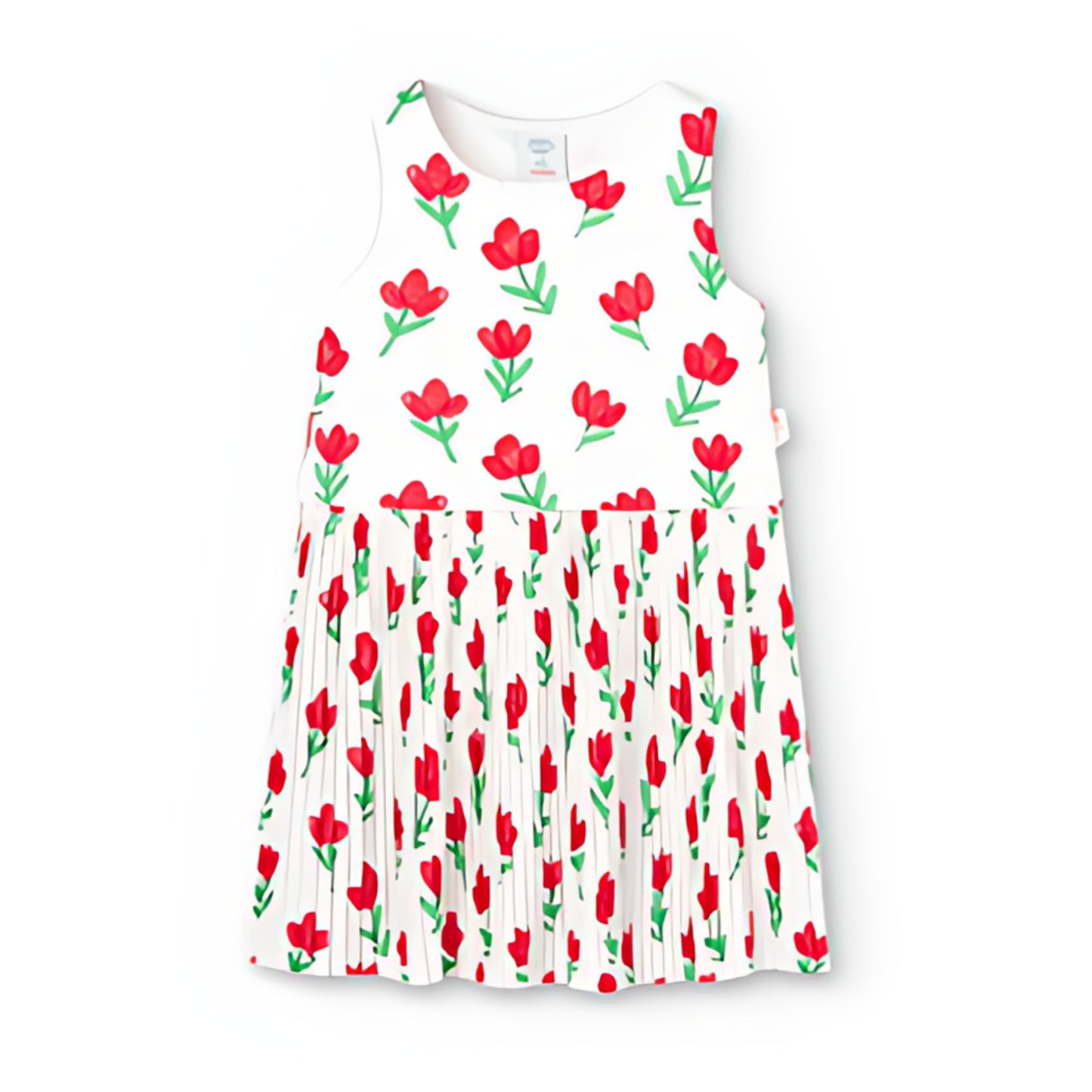 Cute Girl Flower Print Pleated Outing Knit Dress
