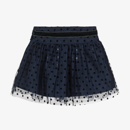 Girls Navy Blue Tulle Net Fleece Layered Skirt